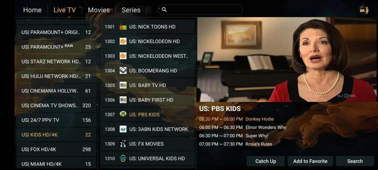 Epix IPTV Benutzeroberfläche und EPG Menü